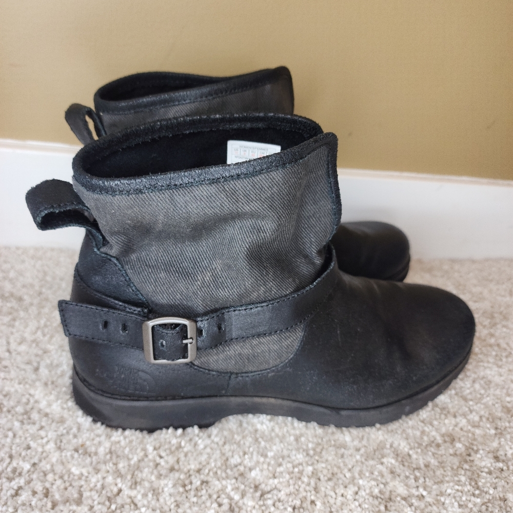 North Face BLACK/GRY Leather & Canvas BALLARD II PULL ON Ankle Boots Size 11